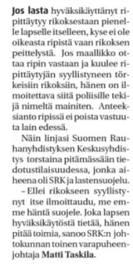 Heli Rintala: ”Lasten hyväksikäyttöön ei suhtauduttu aluksi riittävän vakavasti”. Oulu-lehti 25.10.2013.